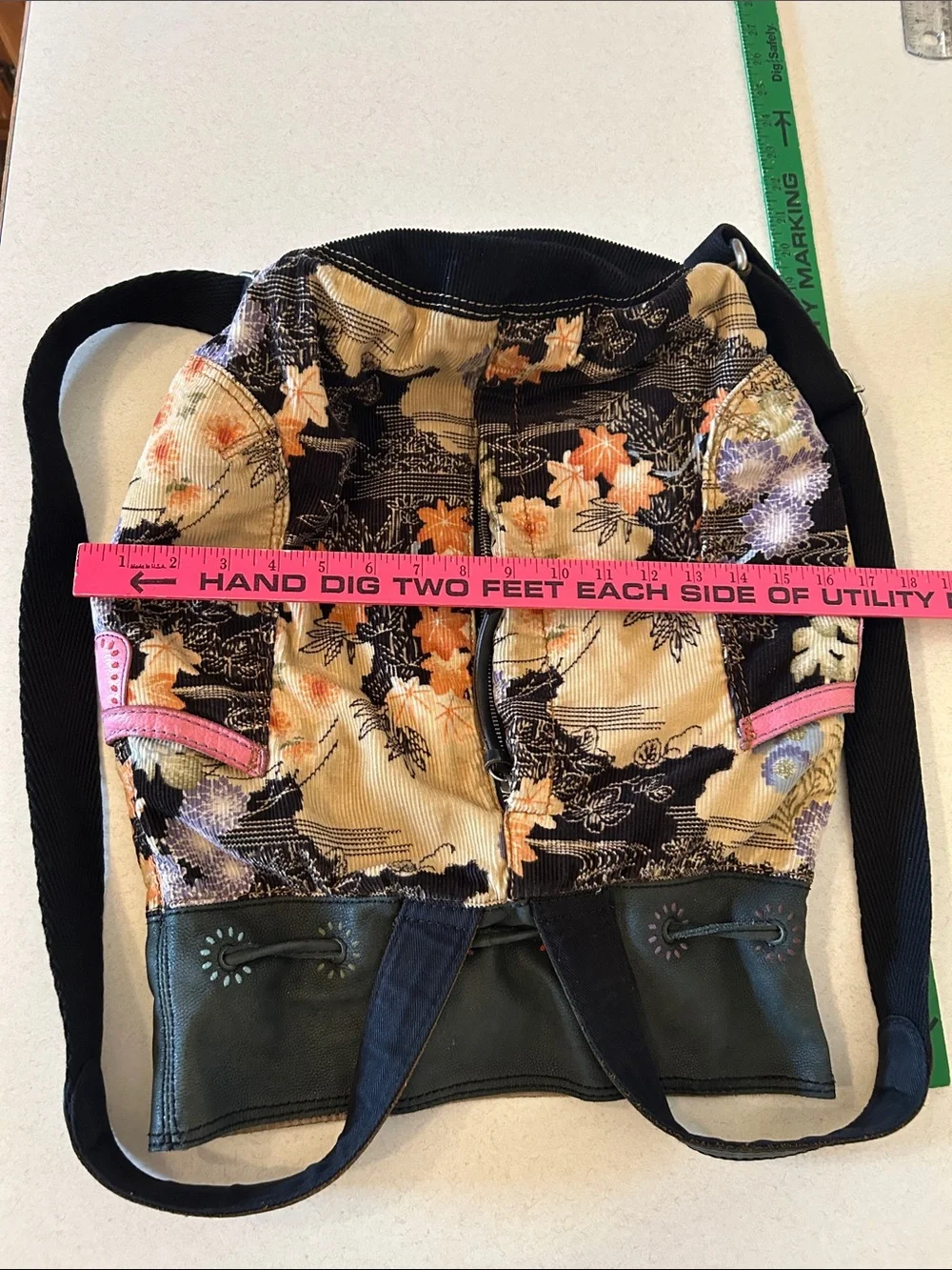 Lucky Brand Floral Leather Drawstring Backpack Sling Bag Shoulder Bag Crossbody